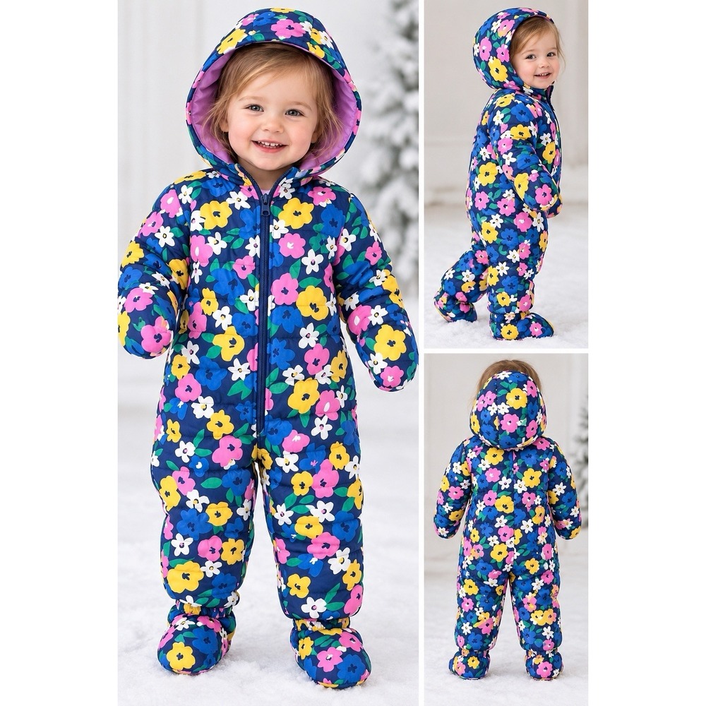 NWT First Impressions Baby Girls 18M Floral Puffer Snowsuit Hooded Bunting